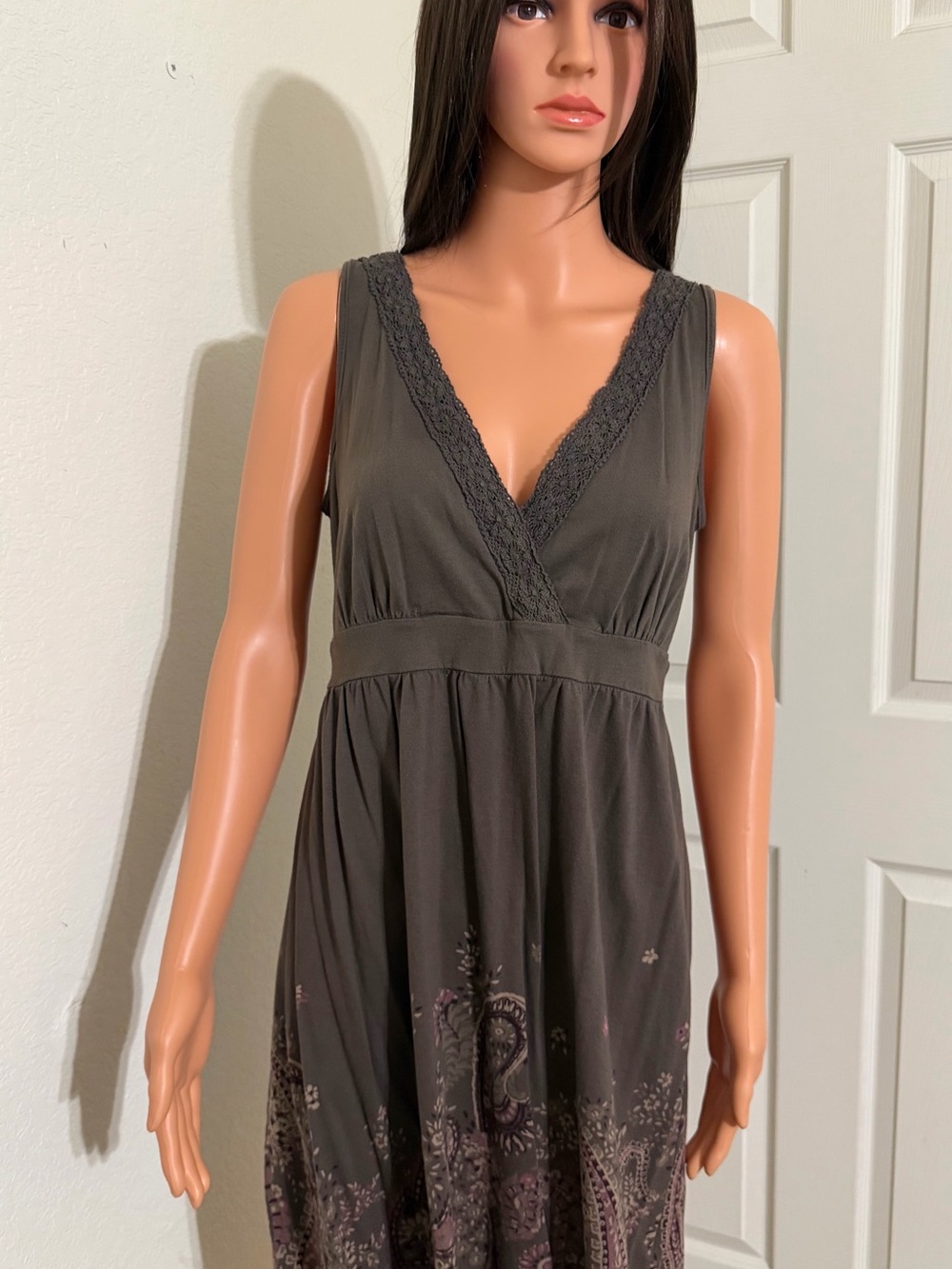 Sonoma Olive Green Lace-Trim V-Neck Dress
